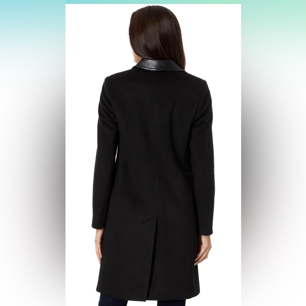 Lauren Ralph Lauren Double-Breasted Coat 14 | Faux-Leather Trim Wool Blend - Picture 4 of 14